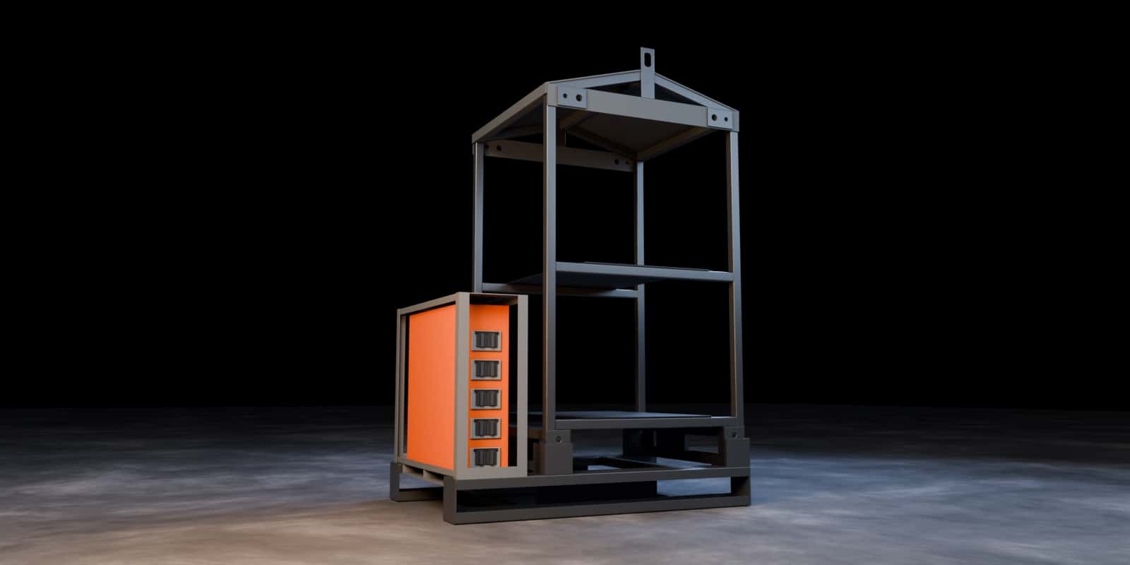 Low-profile Rack Pack Universal Base steel skid with fork pockets and lifting lugs