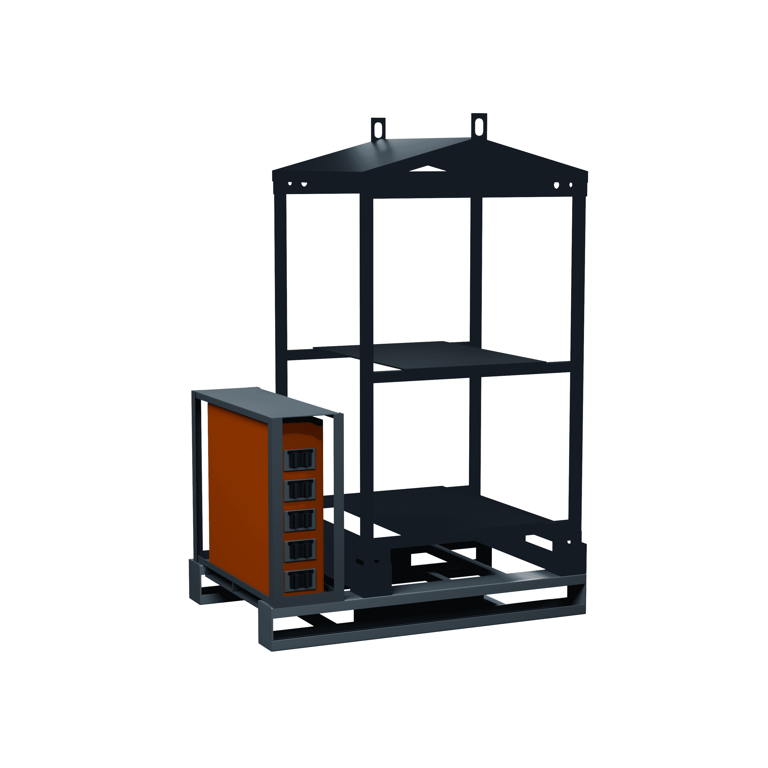 Black Rack-Pack welding rack PDU on a white background