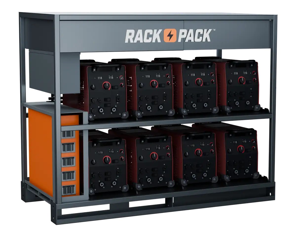 Rack Pack 8-pack welding rack configuration loaded with eight industrial welding machines