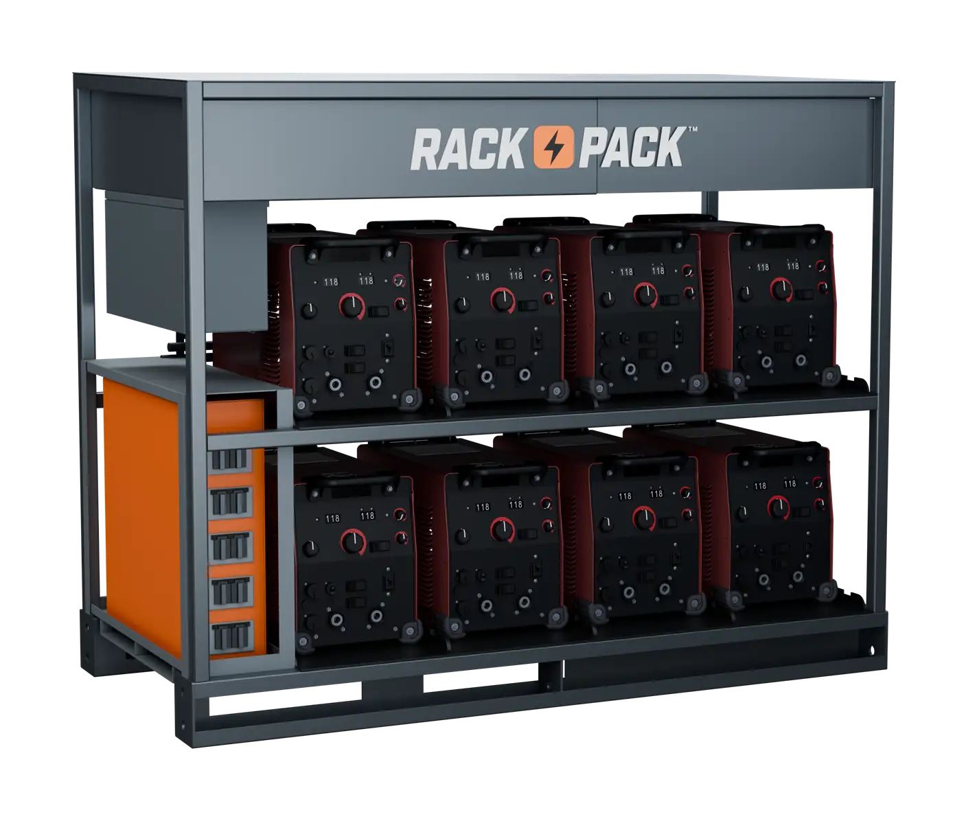 Rack Pack 8-pack welding rack configuration loaded with eight industrial welding machines