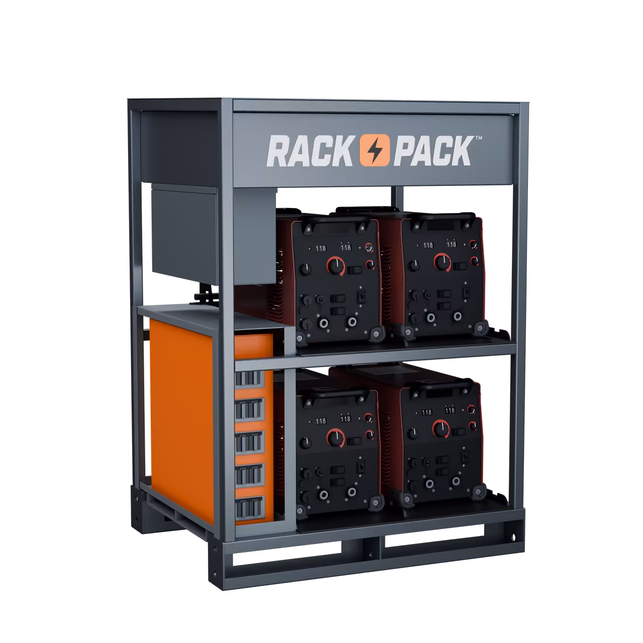 Rack Pack 4-pack welding rack loaded with four industrial welding machines